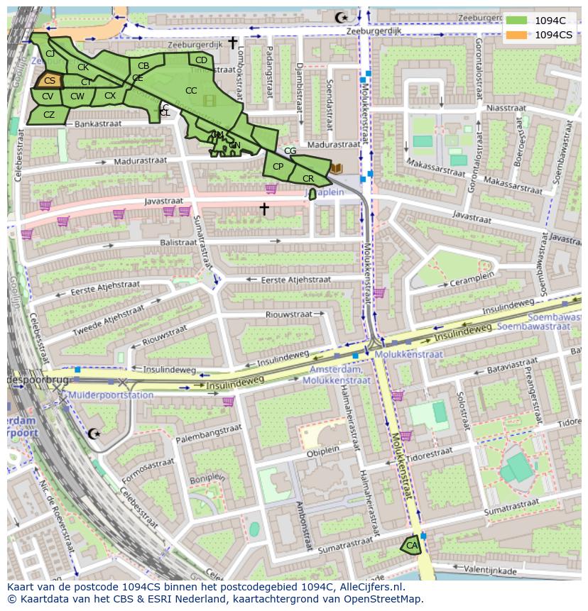 Afbeelding van het postcodegebied 1094 CS op de kaart.