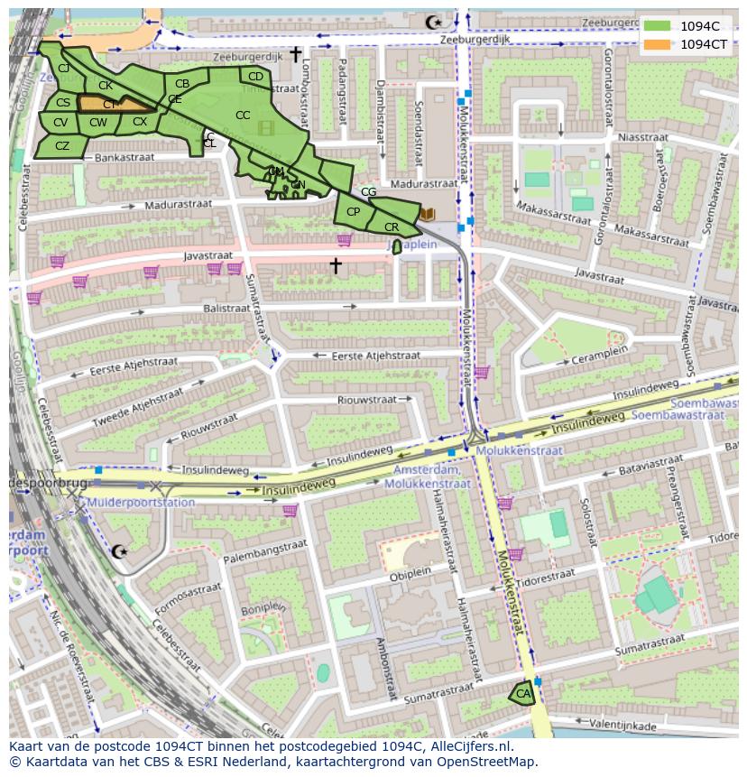 Afbeelding van het postcodegebied 1094 CT op de kaart.