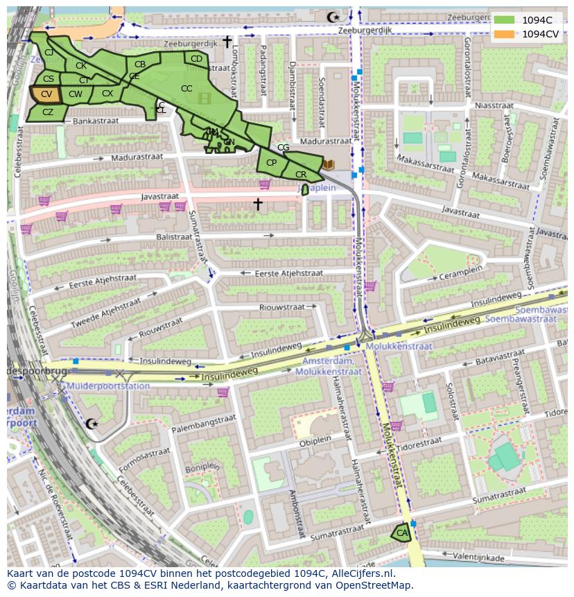 Afbeelding van het postcodegebied 1094 CV op de kaart.