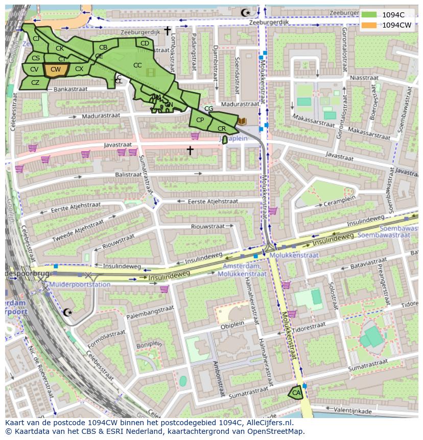 Afbeelding van het postcodegebied 1094 CW op de kaart.