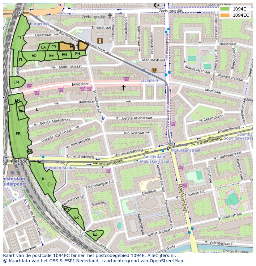Afbeelding van het postcodegebied 1094 EC op de kaart.