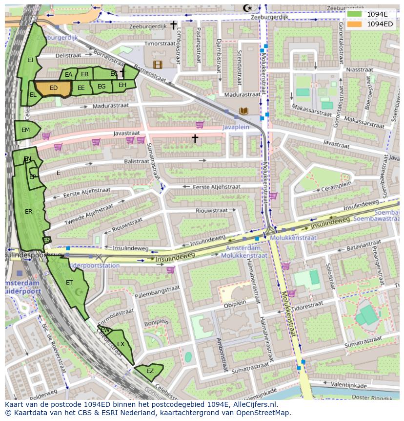 Afbeelding van het postcodegebied 1094 ED op de kaart.