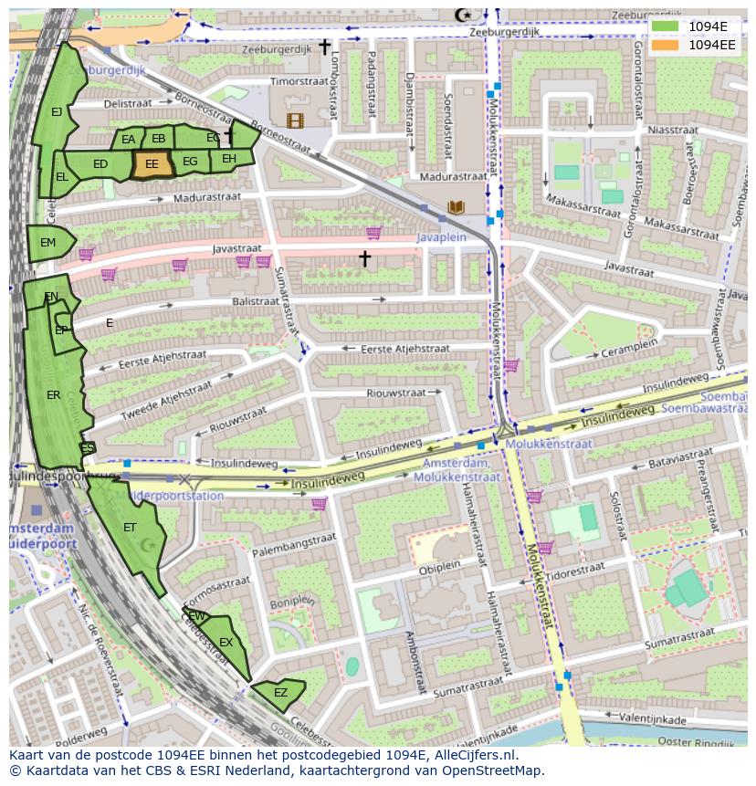 Afbeelding van het postcodegebied 1094 EE op de kaart.