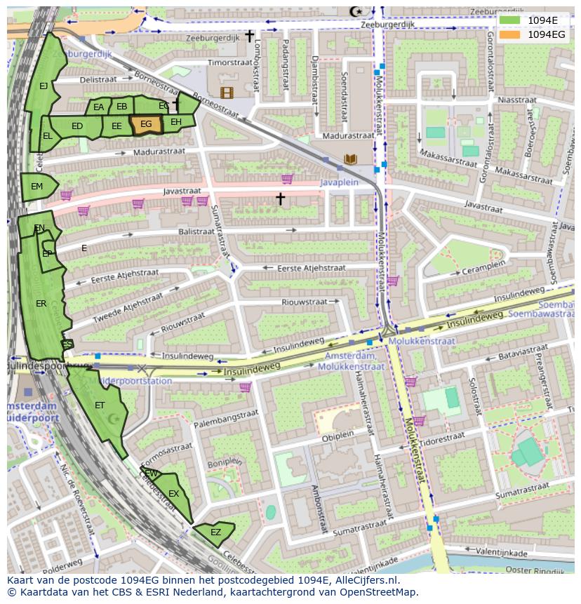 Afbeelding van het postcodegebied 1094 EG op de kaart.