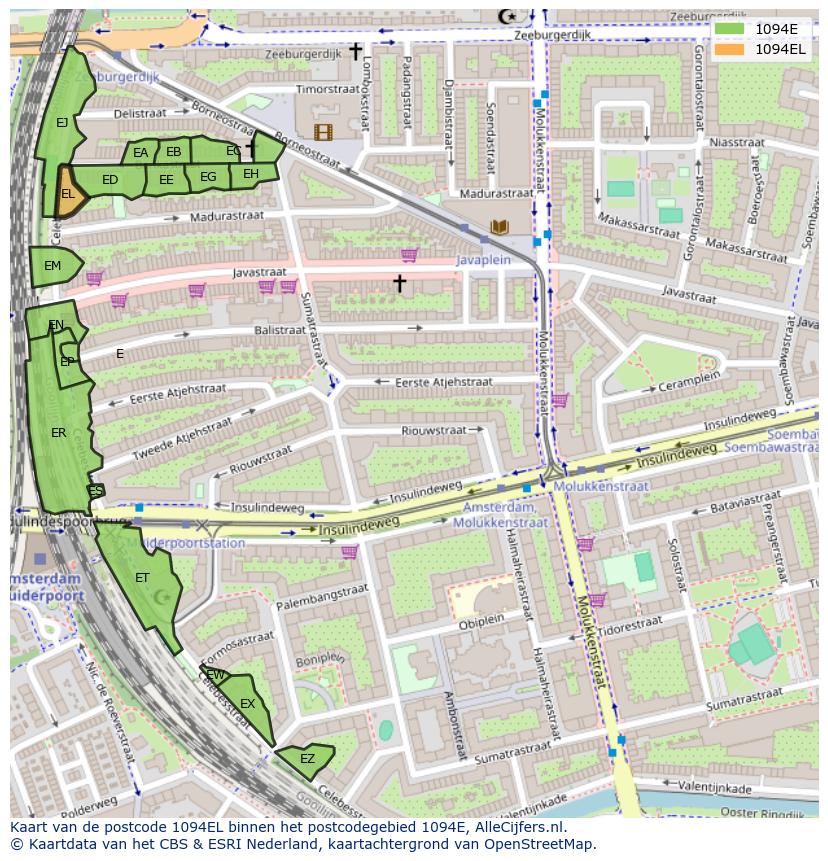 Afbeelding van het postcodegebied 1094 EL op de kaart.