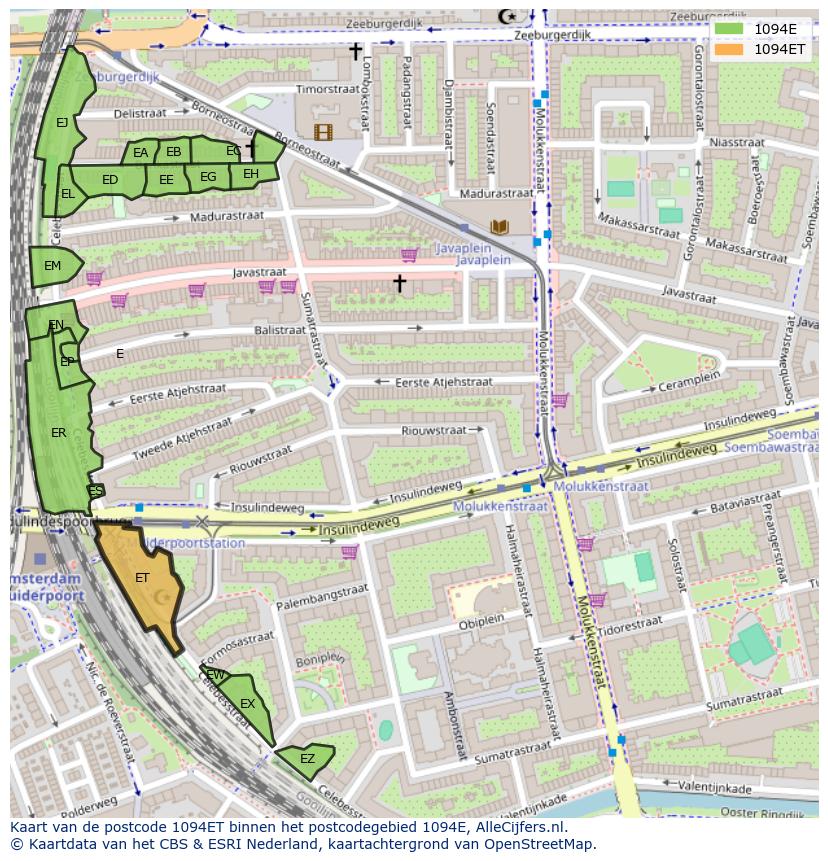 Afbeelding van het postcodegebied 1094 ET op de kaart.