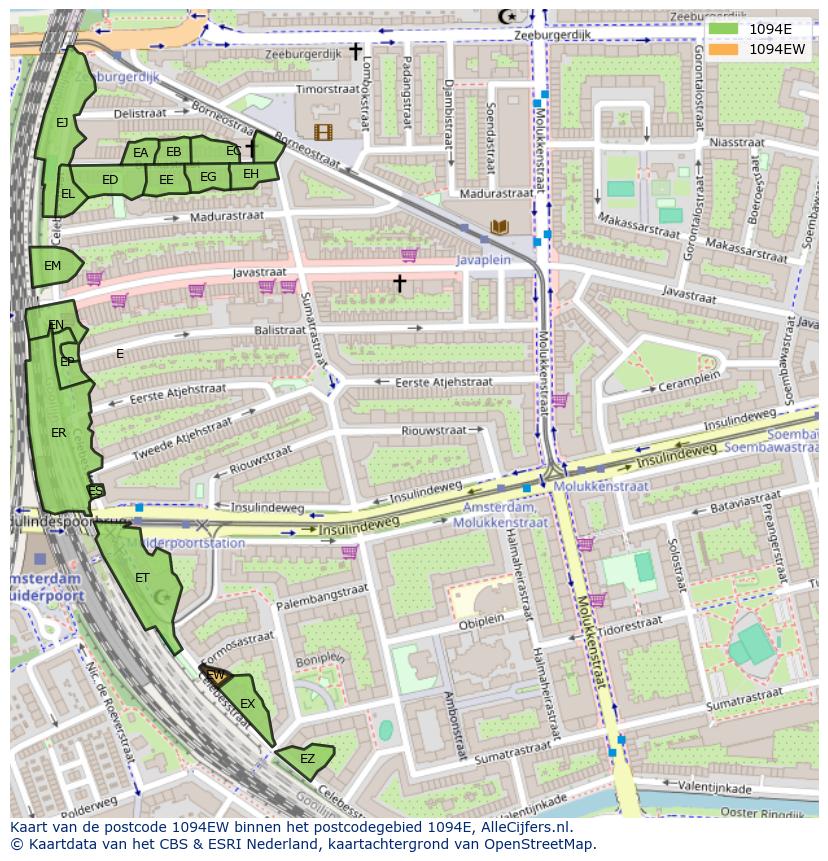Afbeelding van het postcodegebied 1094 EW op de kaart.