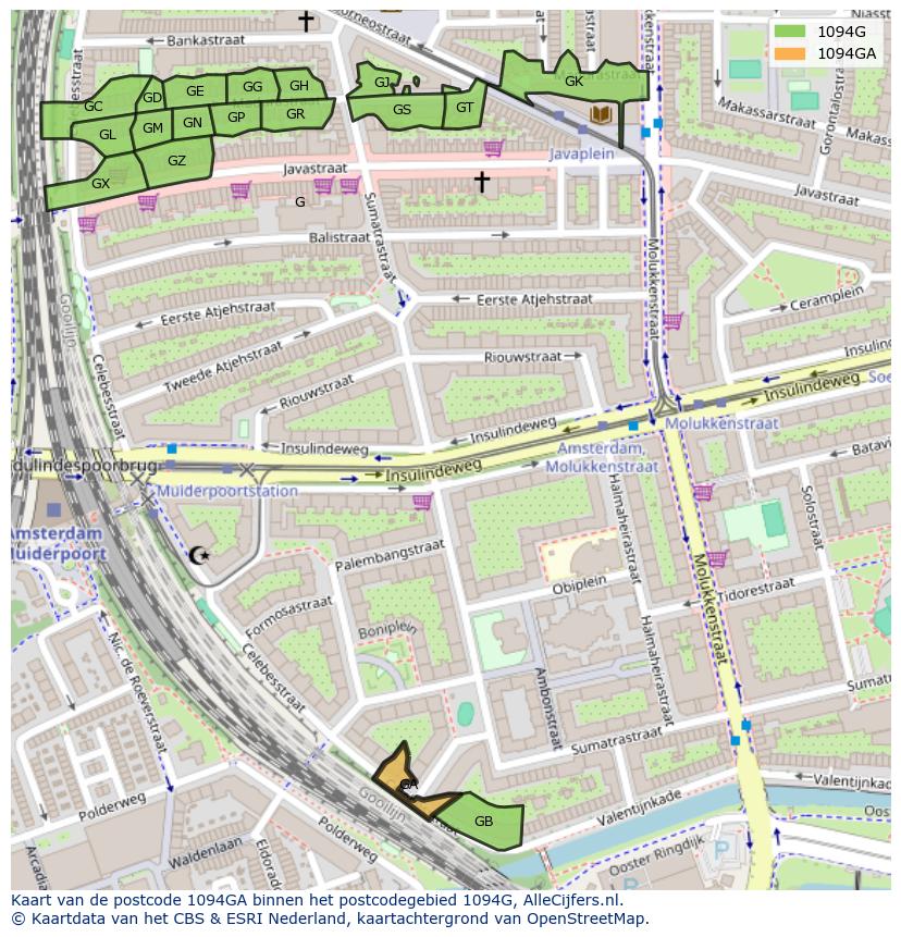 Afbeelding van het postcodegebied 1094 GA op de kaart.