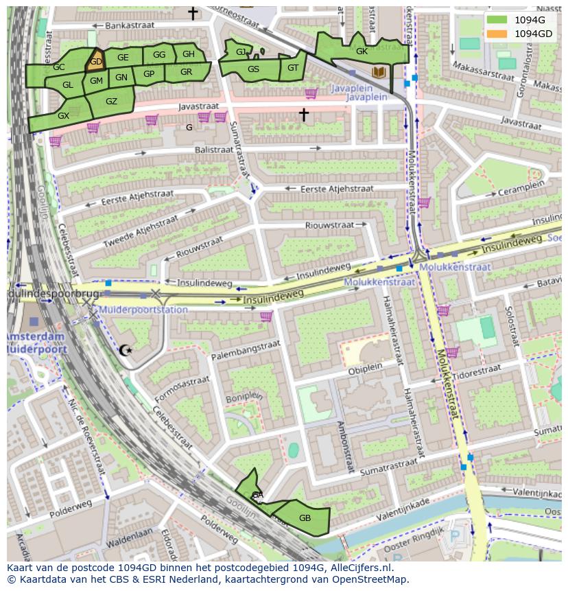 Afbeelding van het postcodegebied 1094 GD op de kaart.