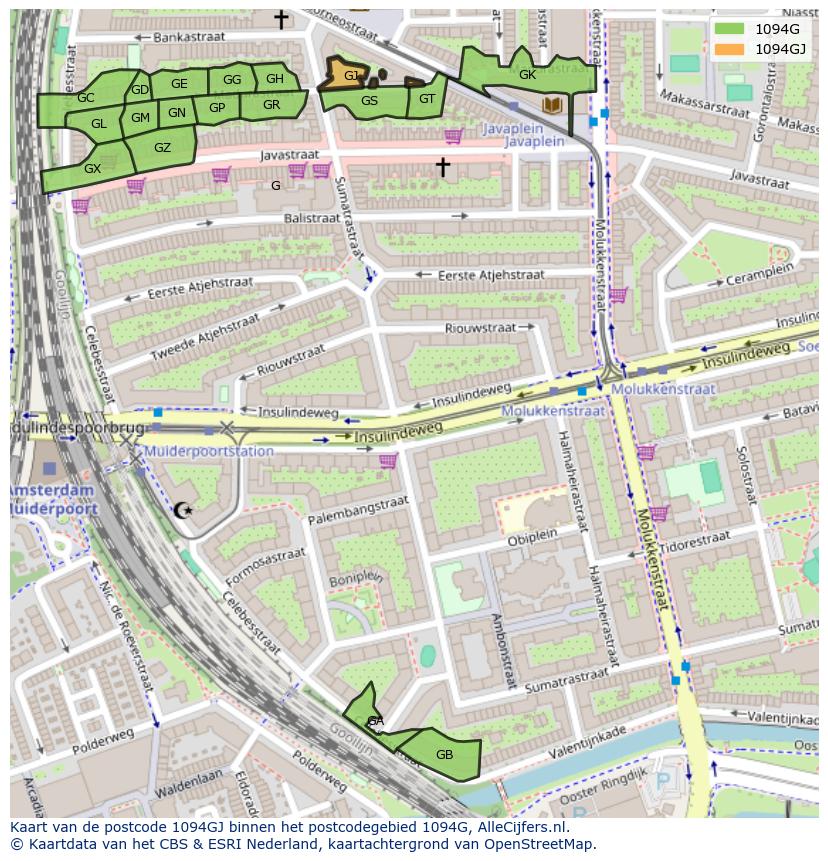 Afbeelding van het postcodegebied 1094 GJ op de kaart.