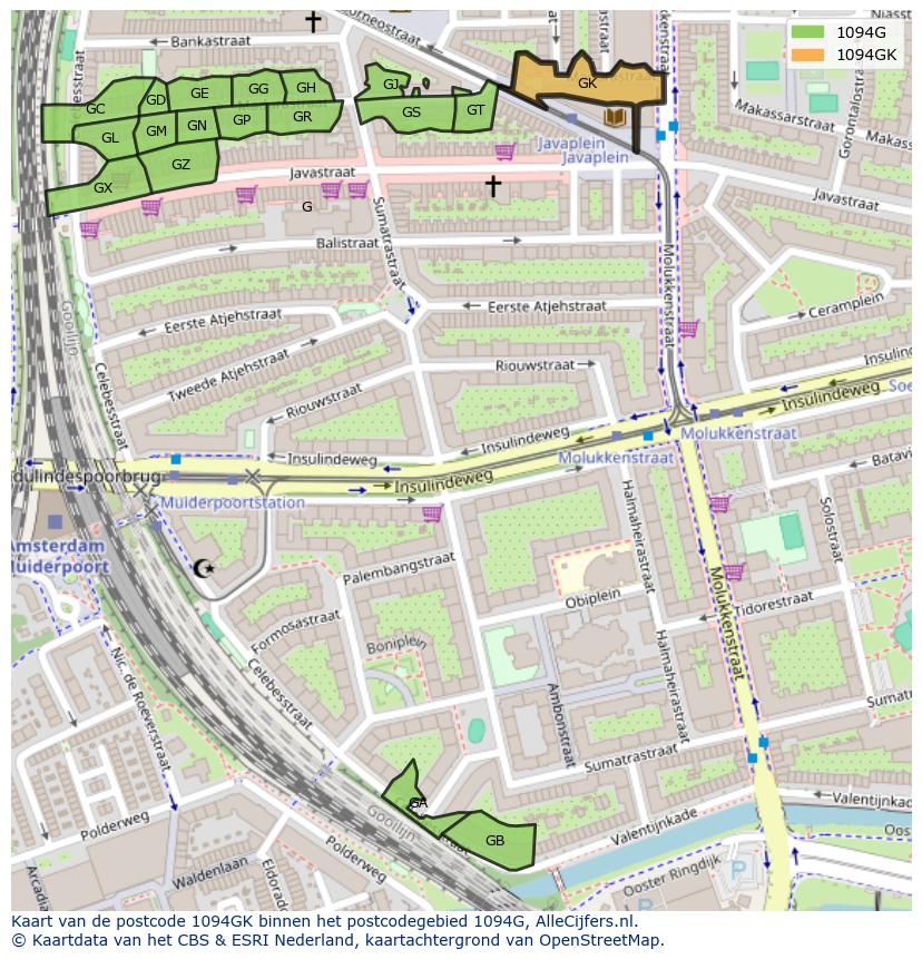Afbeelding van het postcodegebied 1094 GK op de kaart.