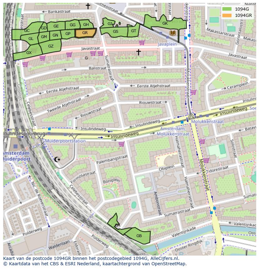 Afbeelding van het postcodegebied 1094 GR op de kaart.