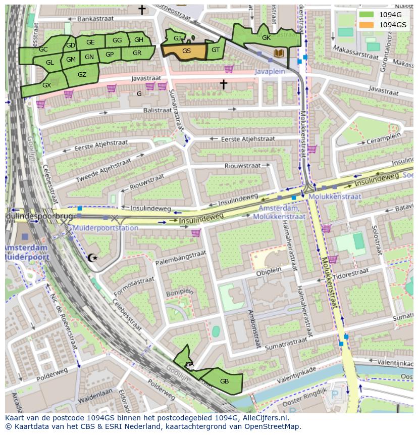 Afbeelding van het postcodegebied 1094 GS op de kaart.
