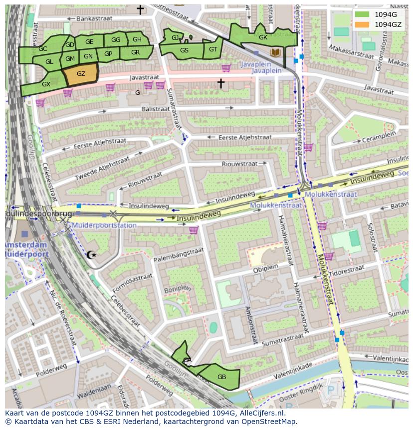 Afbeelding van het postcodegebied 1094 GZ op de kaart.
