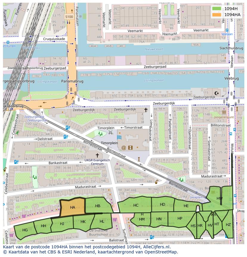 Afbeelding van het postcodegebied 1094 HA op de kaart.
