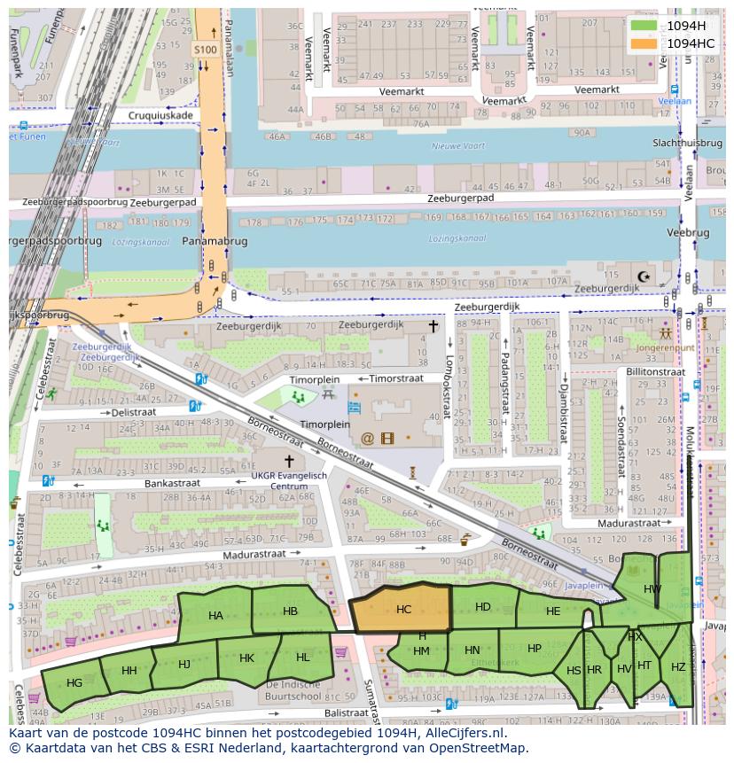 Afbeelding van het postcodegebied 1094 HC op de kaart.