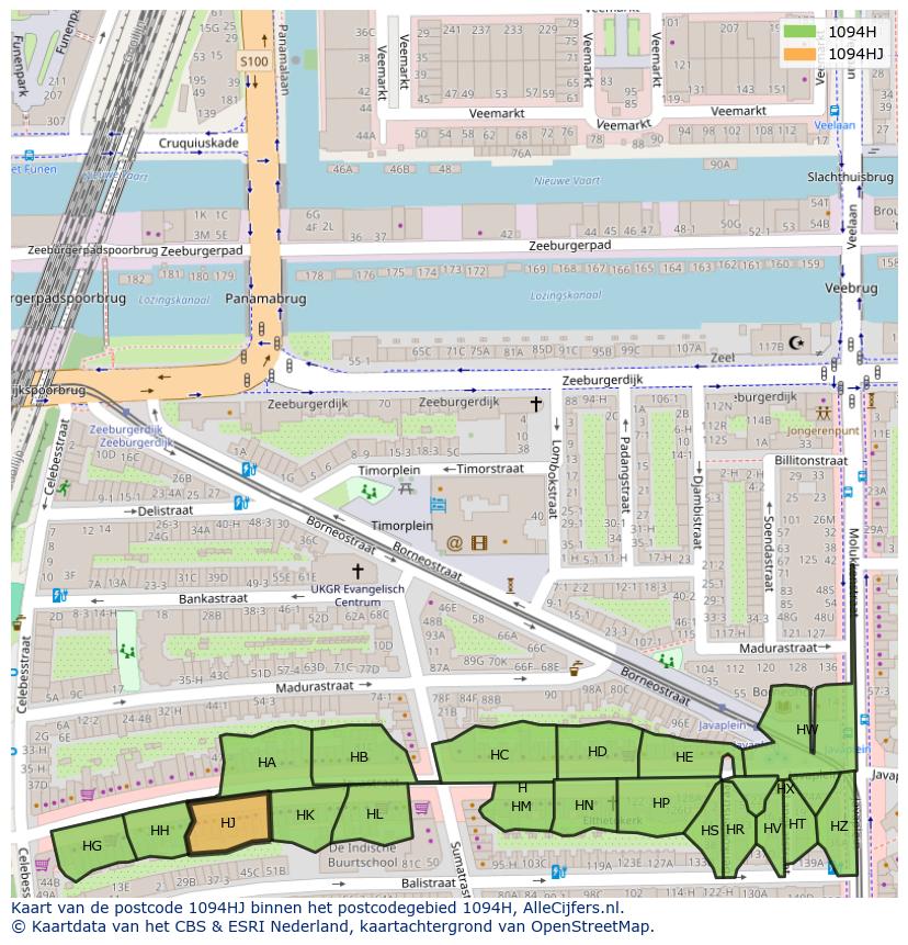 Afbeelding van het postcodegebied 1094 HJ op de kaart.