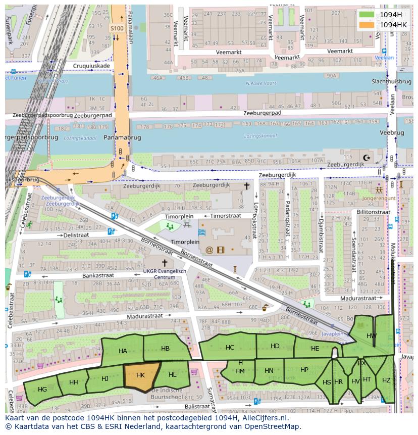 Afbeelding van het postcodegebied 1094 HK op de kaart.