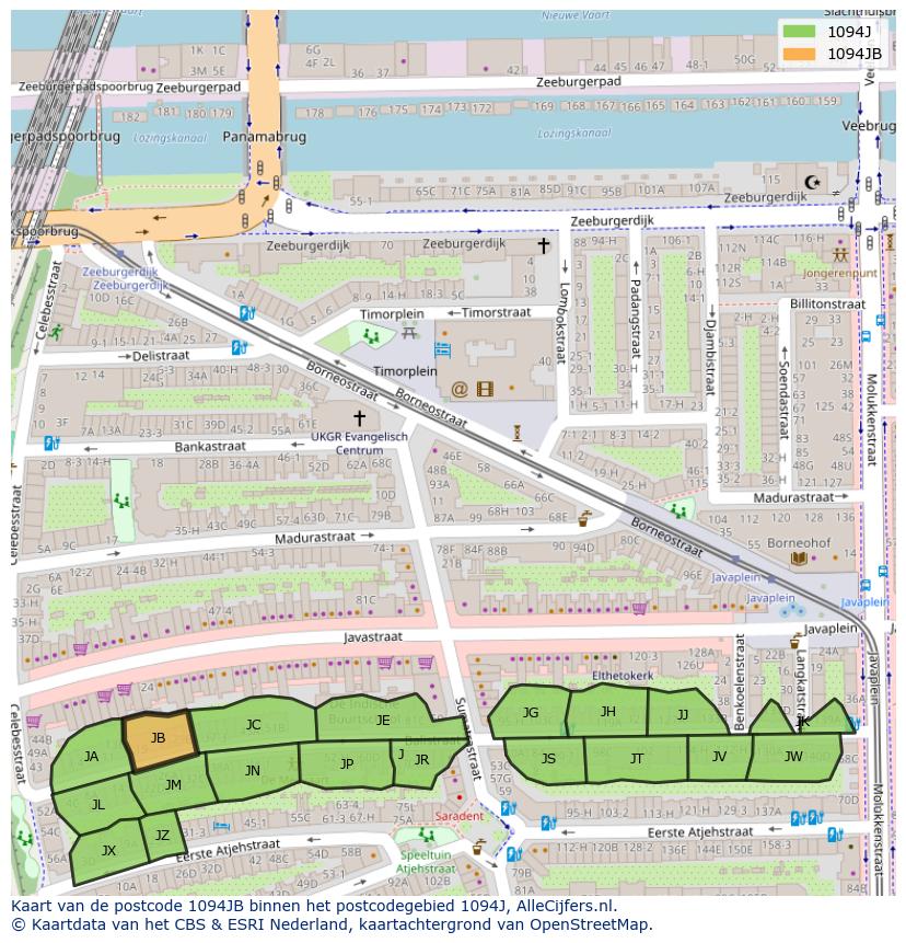 Afbeelding van het postcodegebied 1094 JB op de kaart.