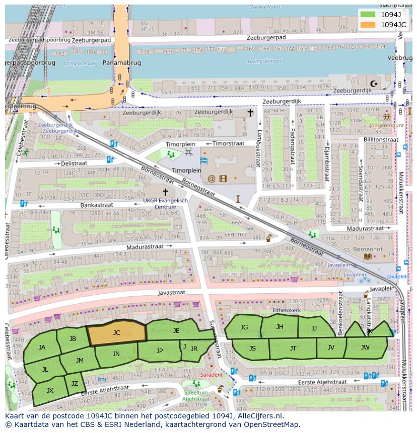 Afbeelding van het postcodegebied 1094 JC op de kaart.