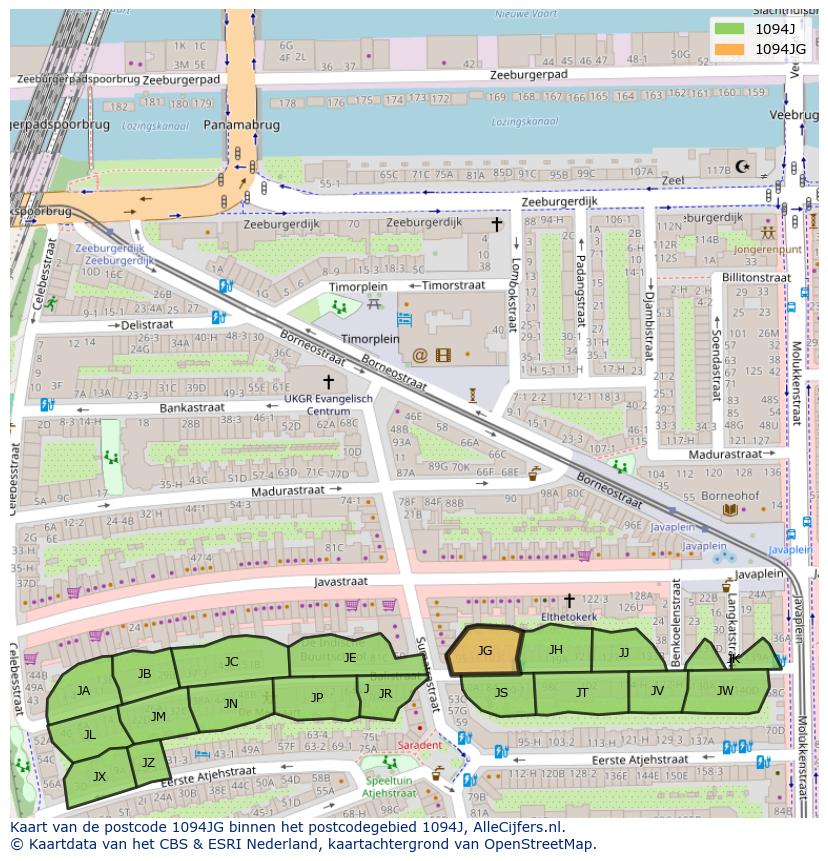 Afbeelding van het postcodegebied 1094 JG op de kaart.