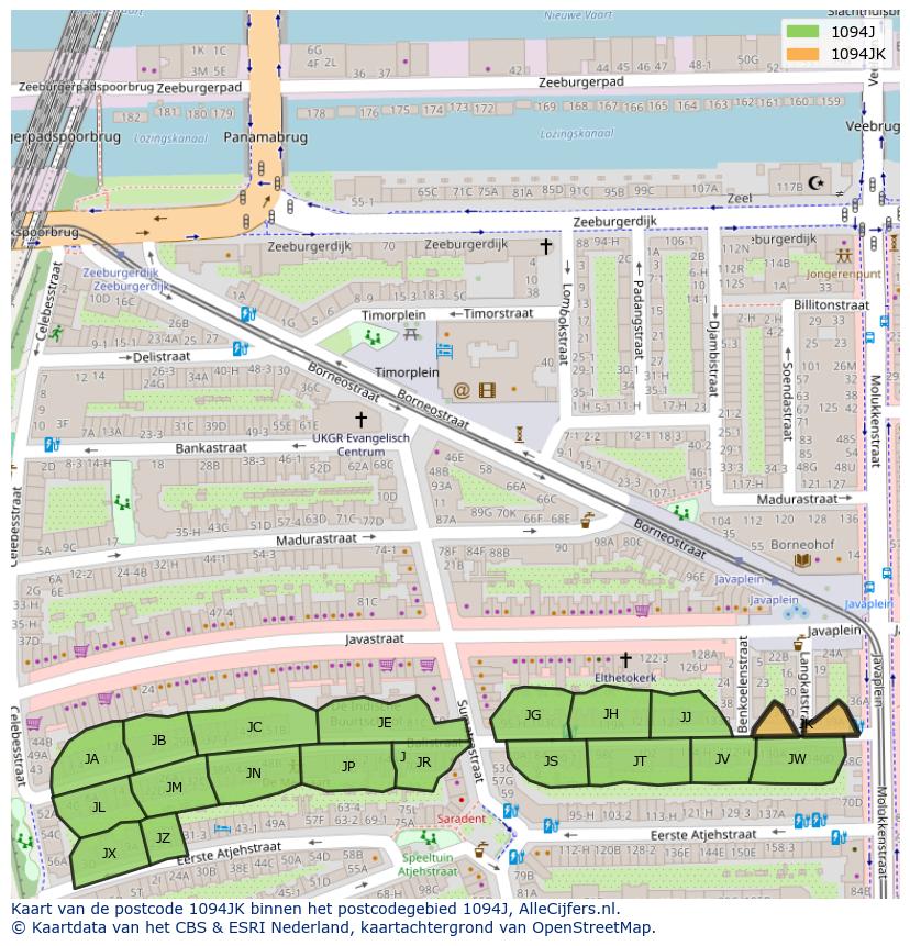 Afbeelding van het postcodegebied 1094 JK op de kaart.