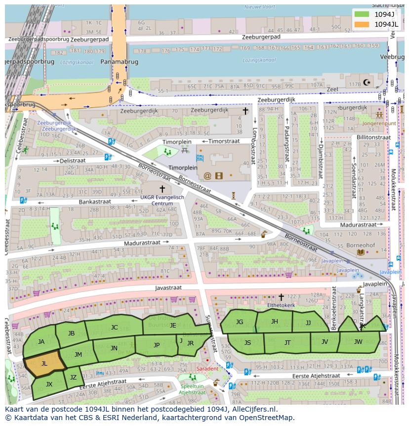 Afbeelding van het postcodegebied 1094 JL op de kaart.