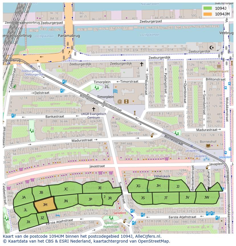 Afbeelding van het postcodegebied 1094 JM op de kaart.