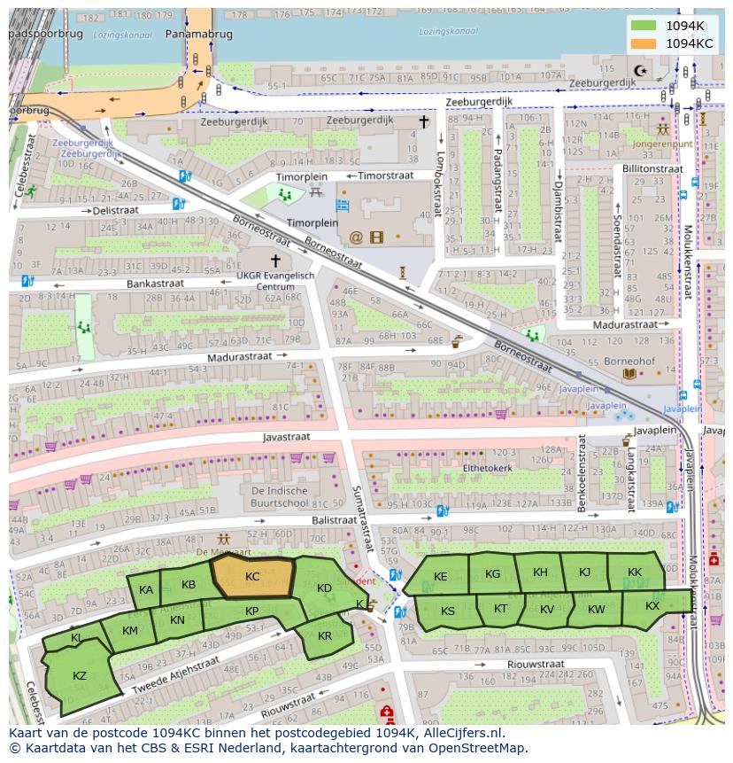 Afbeelding van het postcodegebied 1094 KC op de kaart.