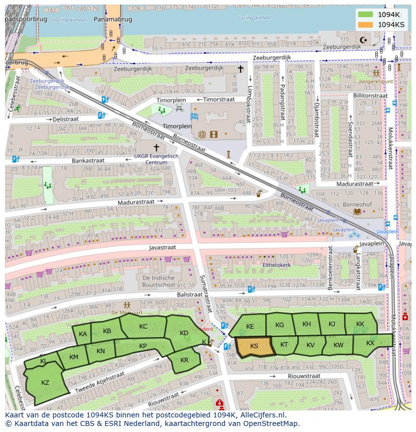 Afbeelding van het postcodegebied 1094 KS op de kaart.
