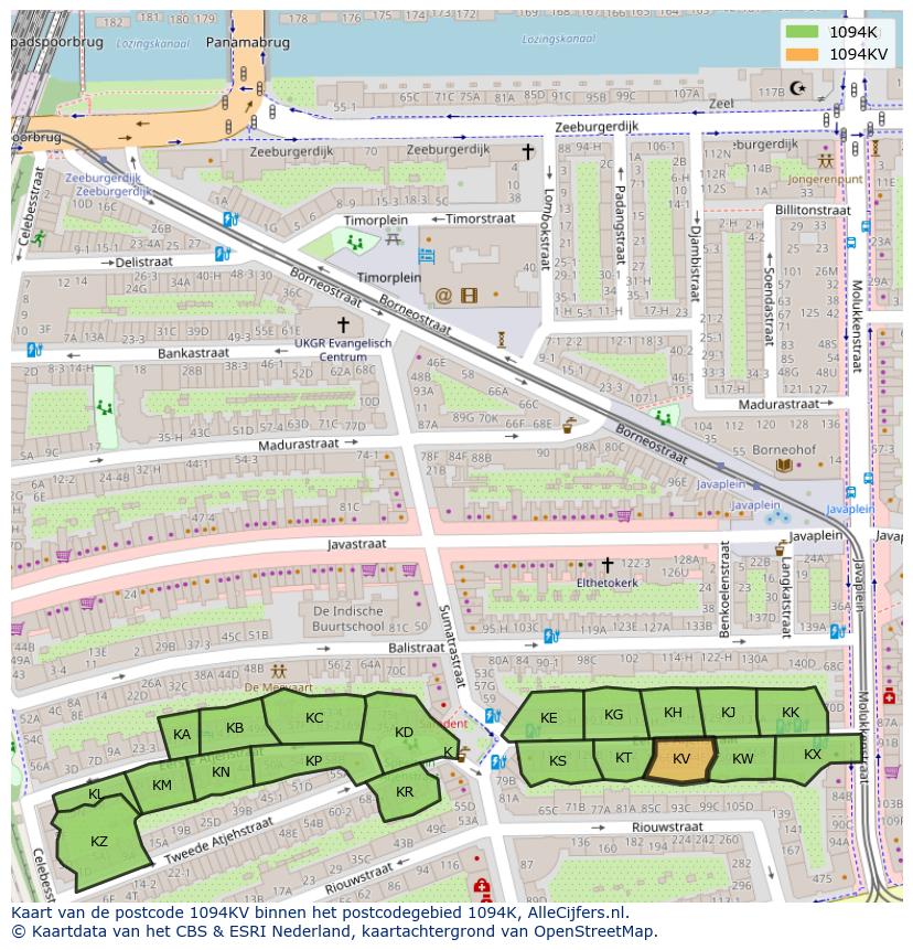 Afbeelding van het postcodegebied 1094 KV op de kaart.