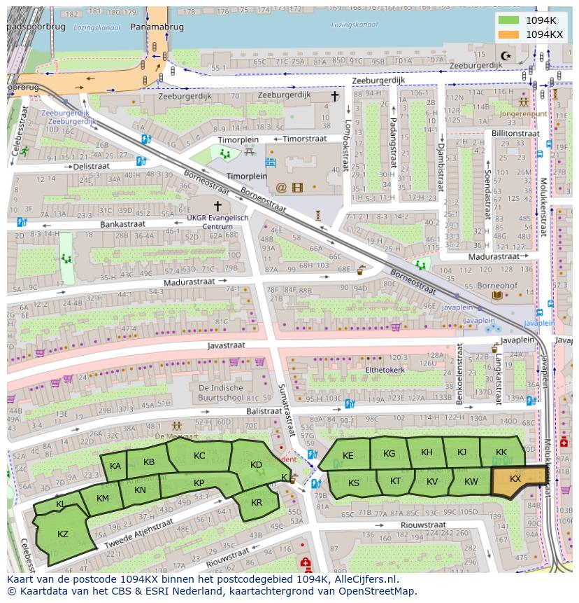 Afbeelding van het postcodegebied 1094 KX op de kaart.
