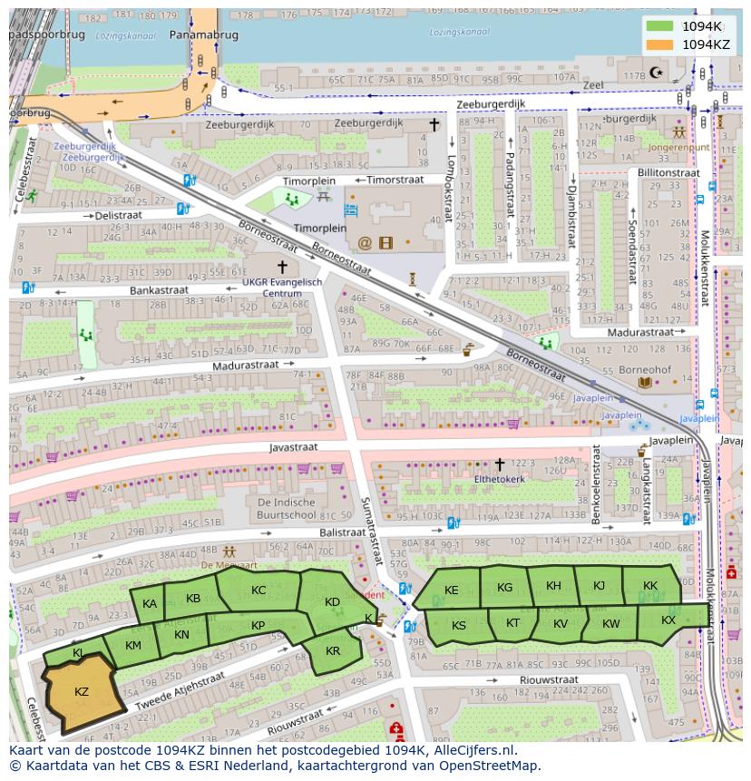 Afbeelding van het postcodegebied 1094 KZ op de kaart.