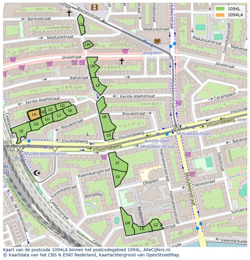 Afbeelding van het postcodegebied 1094 LA op de kaart.