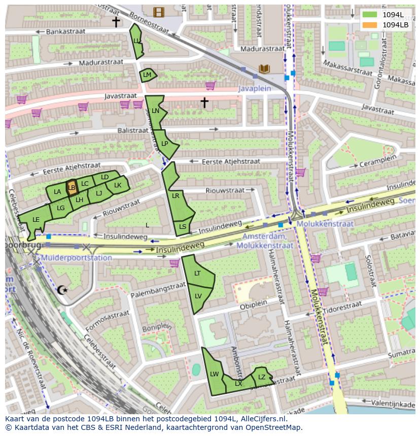 Afbeelding van het postcodegebied 1094 LB op de kaart.