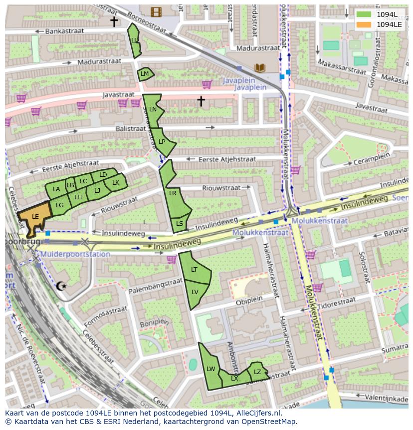Afbeelding van het postcodegebied 1094 LE op de kaart.