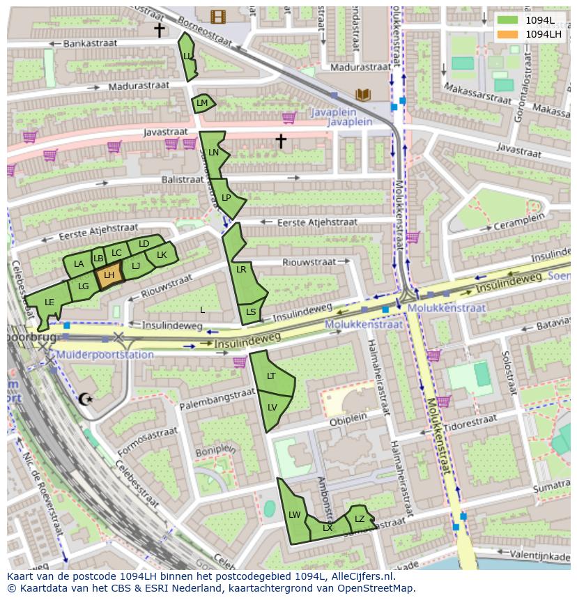 Afbeelding van het postcodegebied 1094 LH op de kaart.