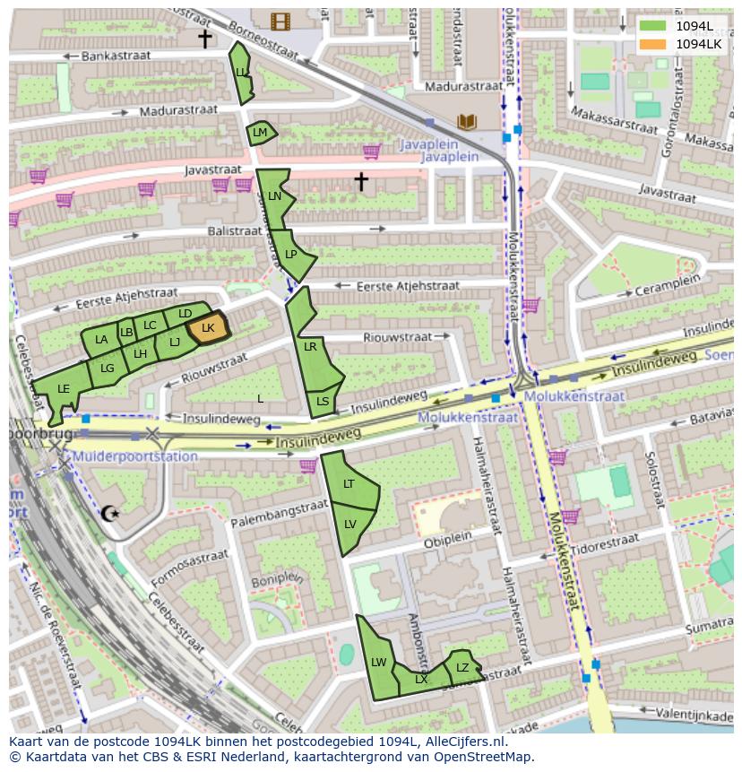 Afbeelding van het postcodegebied 1094 LK op de kaart.