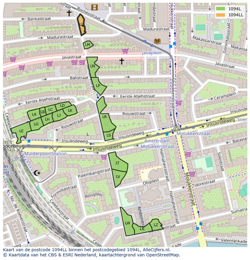 Afbeelding van het postcodegebied 1094 LL op de kaart.