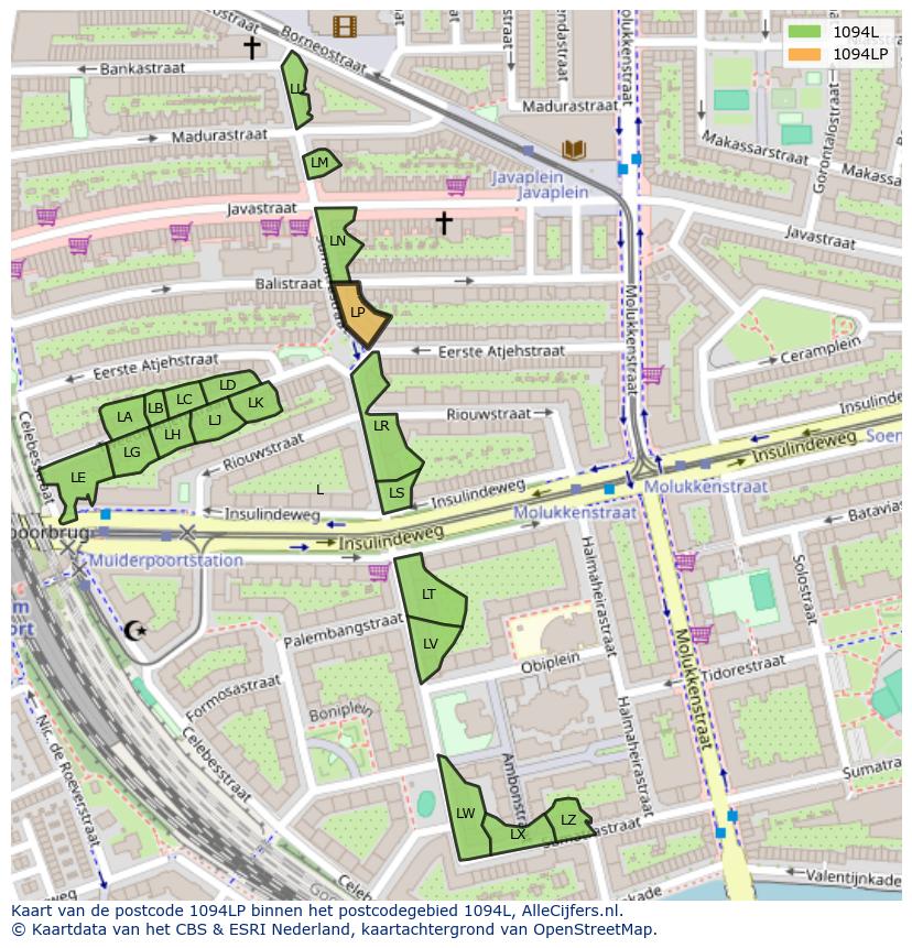 Afbeelding van het postcodegebied 1094 LP op de kaart.