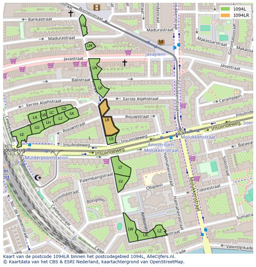 Afbeelding van het postcodegebied 1094 LR op de kaart.