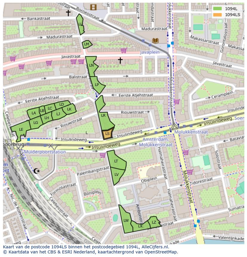 Afbeelding van het postcodegebied 1094 LS op de kaart.