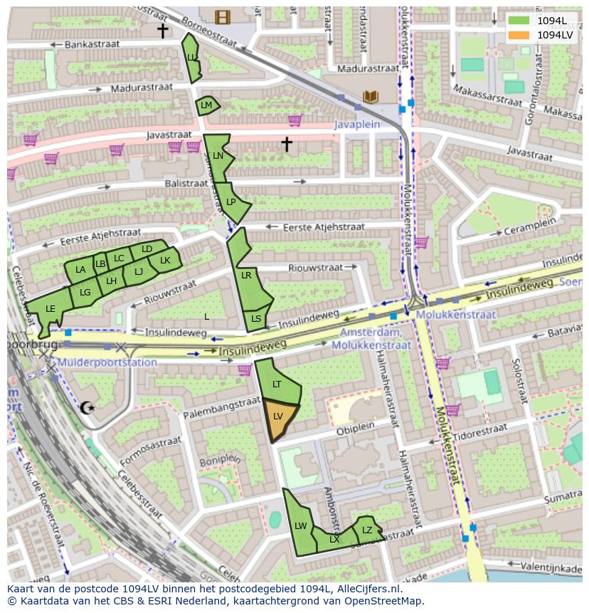 Afbeelding van het postcodegebied 1094 LV op de kaart.