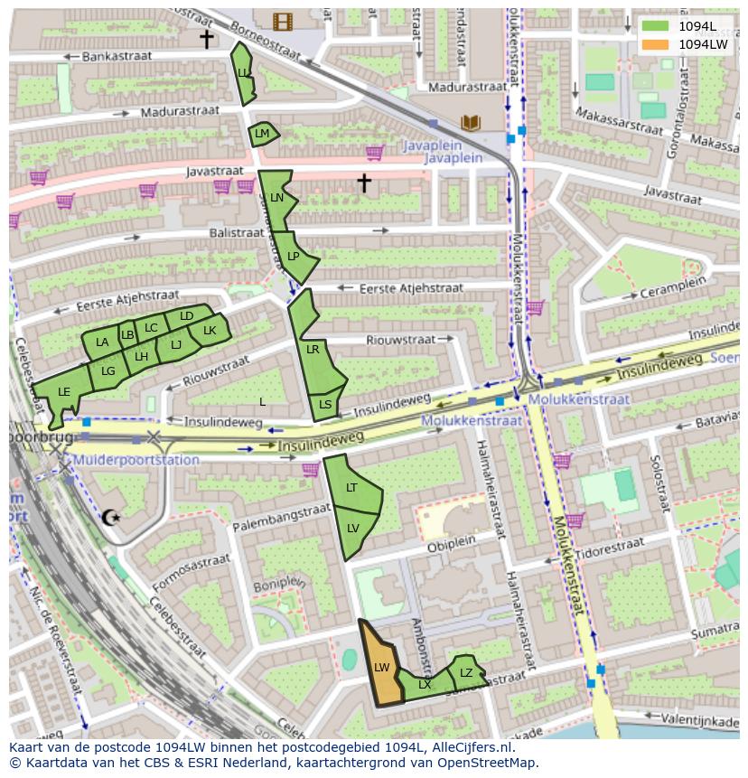 Afbeelding van het postcodegebied 1094 LW op de kaart.