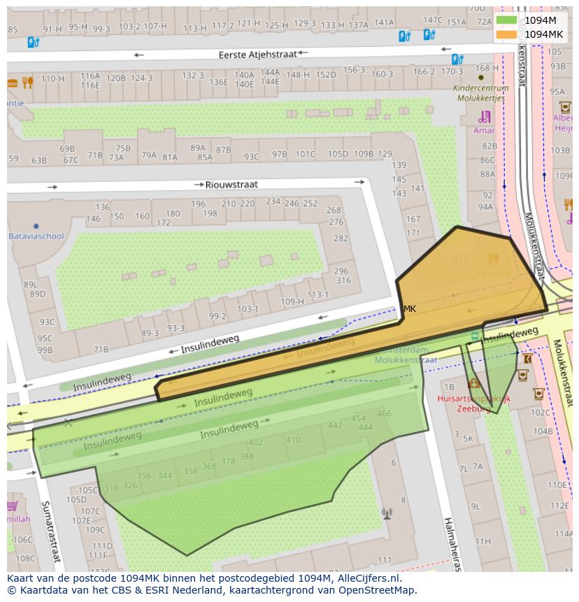 Afbeelding van het postcodegebied 1094 MK op de kaart.
