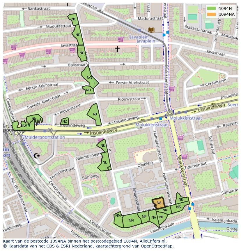 Afbeelding van het postcodegebied 1094 NA op de kaart.