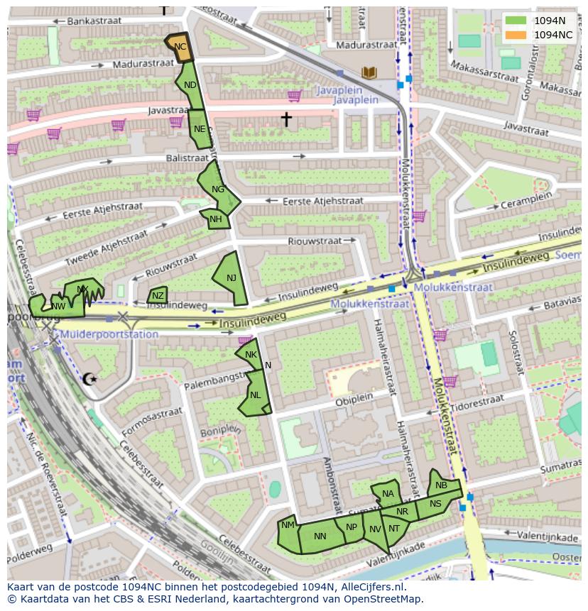 Afbeelding van het postcodegebied 1094 NC op de kaart.