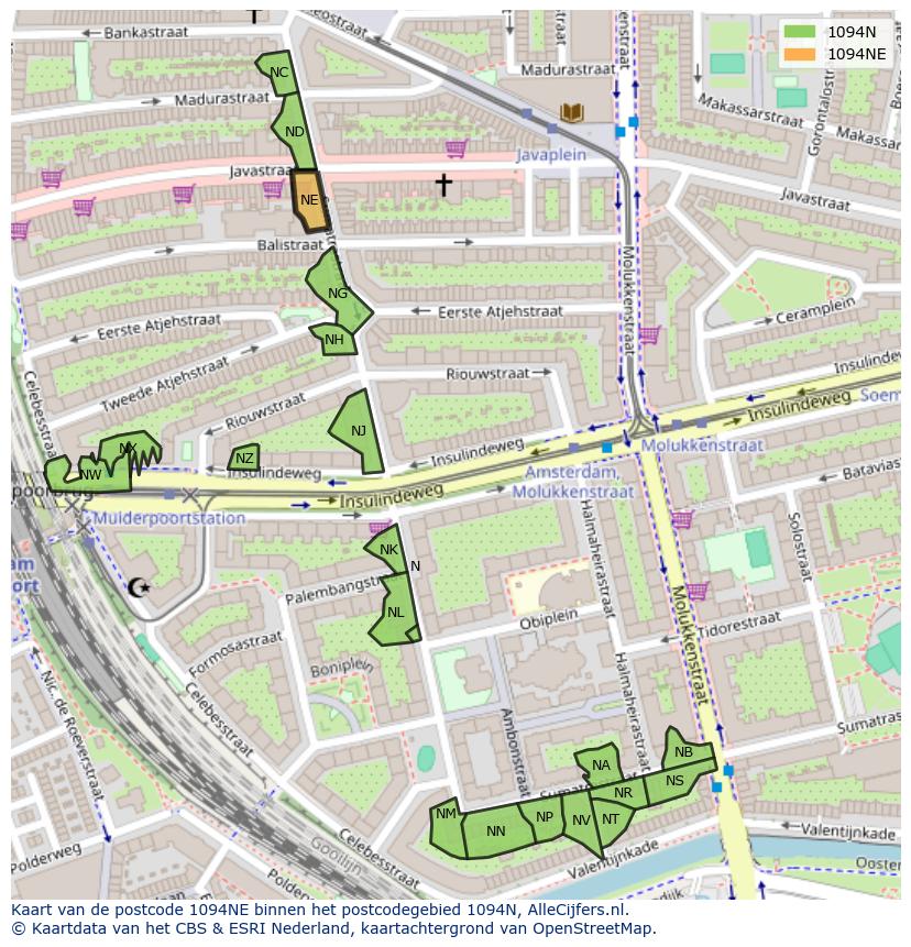 Afbeelding van het postcodegebied 1094 NE op de kaart.