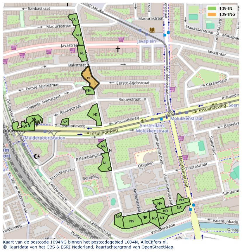 Afbeelding van het postcodegebied 1094 NG op de kaart.