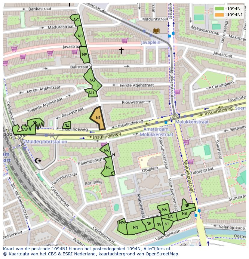 Afbeelding van het postcodegebied 1094 NJ op de kaart.